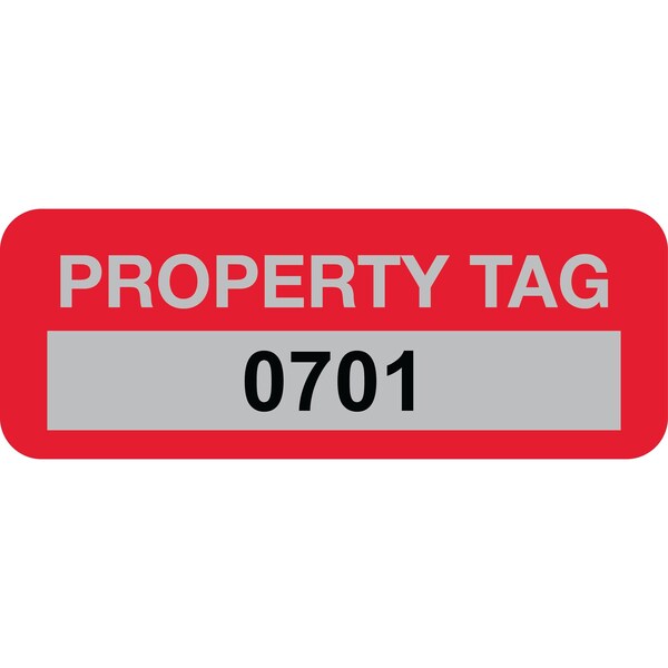 Lustre-Cal Property ID Label PROPERTY TAG5 Alum Dark Red 2in x 0.75in Serialized 0701-0800, 100PK 253740Ma1Rd0701 - main